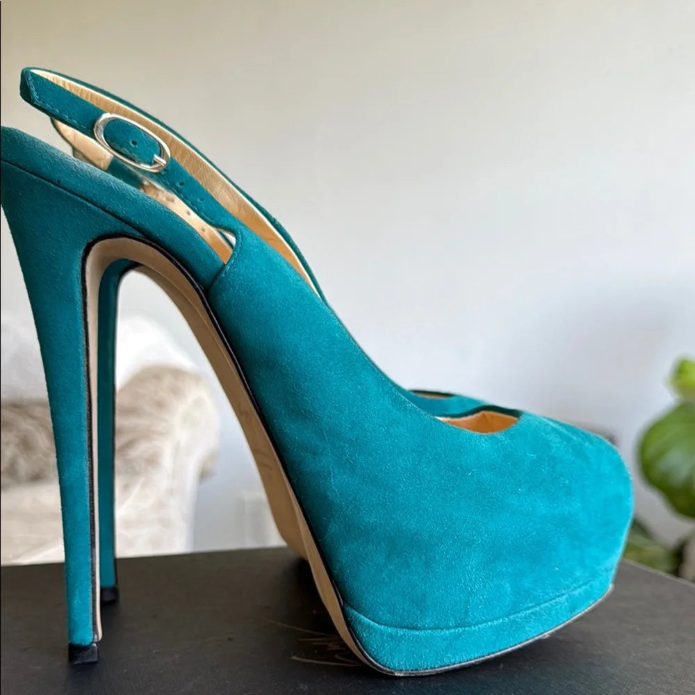 Giuseppe Zanotti Turquoise Peep-Toe Heels - Picture 1 of 12